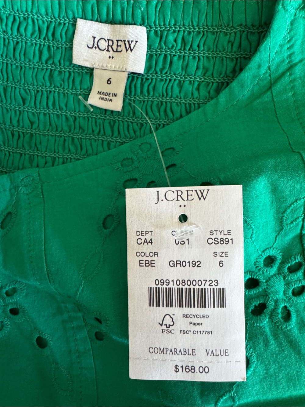 NWT J Crew Green Eyelet Midi Dress - Picture 7 of 7